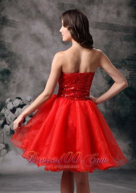 Clearance Red Strapless Cocktail Dress Organza Mini-length