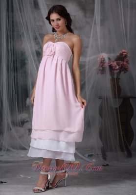 Dama Dresses Pink Sweetheart Tea-length Chiffon