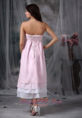 Dama Dresses Pink Sweetheart Tea-length Chiffon