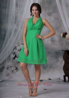 Spring Green Halter Dama Dresses Knee-length Chiffon