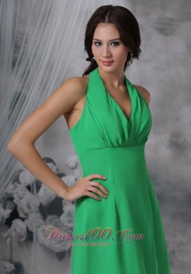 Spring Green Halter Dama Dresses Knee-length Chiffon