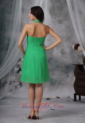 Spring Green Halter Dama Dresses Knee-length Chiffon