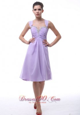 Lavender Straps Dama Dresses Beaded and Ruch