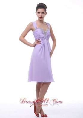 Lavender Straps Dama Dresses Beaded and Ruch