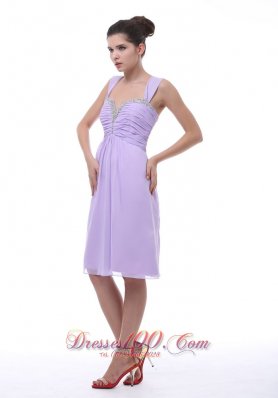 Lavender Straps Dama Dresses Beaded and Ruch