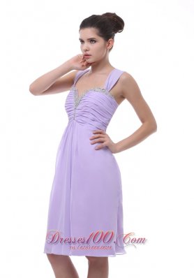 Lavender Straps Dama Dresses Beaded and Ruch