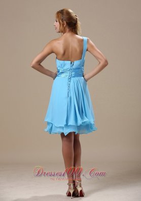 One Shoulder Light Blue Dresses For Damas Chiffon Knee-length