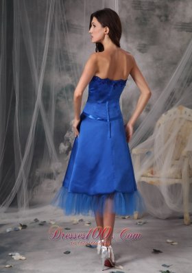 Blue Strapless Dresses For Damas Taffeta Ribbons Tea-length