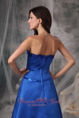 Blue Strapless Dresses For Damas Taffeta Ribbons Tea-length