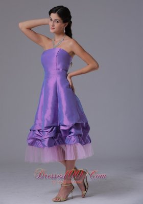 Lavender A-line Strapless Dresses For Damas Tea-length