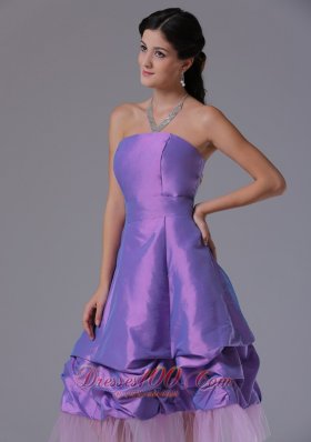 Lavender A-line Strapless Dresses For Damas Tea-length