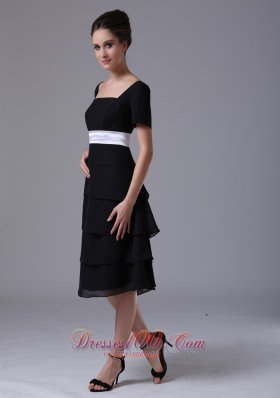 Black tiered skirt Square Black Dama Dresses Chiffon