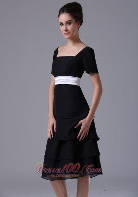 Black tiered skirt Square Black Dama Dresses Chiffon