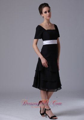 Black tiered skirt Square Black Dama Dresses Chiffon