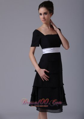 Black tiered skirt Square Black Dama Dresses Chiffon