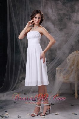 White Strapless Dresses For Damas Chiffon Ruch Knee-length