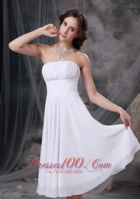 White Strapless Dresses For Damas Chiffon Ruch Knee-length