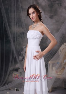 White Strapless Dresses For Damas Chiffon Ruch Knee-length