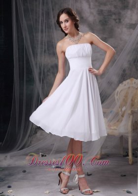 White Strapless Dresses For Damas Chiffon Ruch Knee-length