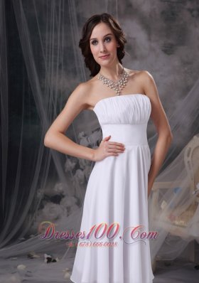 White Strapless Dresses For Damas Chiffon Ruch Knee-length