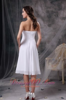 White Strapless Dresses For Damas Chiffon Ruch Knee-length