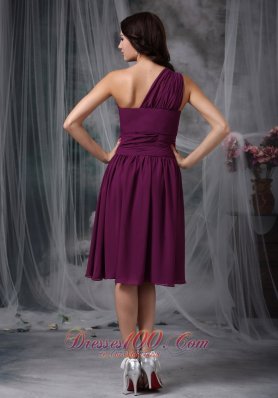 One Shoulder Purple Short Chiffon Bridesmaid Dama Dress