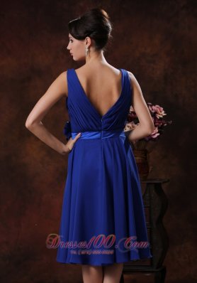 Floral Roral Blue V-neck Ruched Bridesmaid Dress