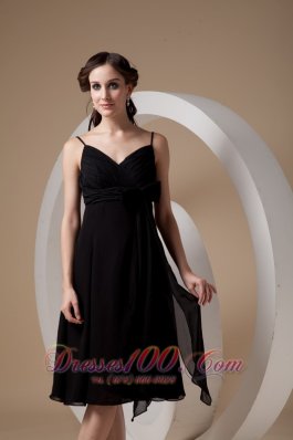 Spaghetti Straps Black Chiffon Cocktail Dama Dress