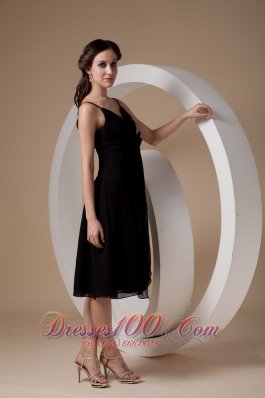 Spaghetti Straps Black Chiffon Cocktail Dama Dress