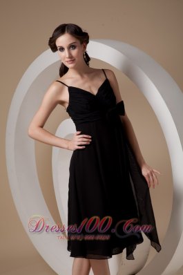 Spaghetti Straps Black Chiffon Cocktail Dama Dress