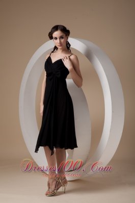 Spaghetti Straps Black Chiffon Cocktail Dama Dress