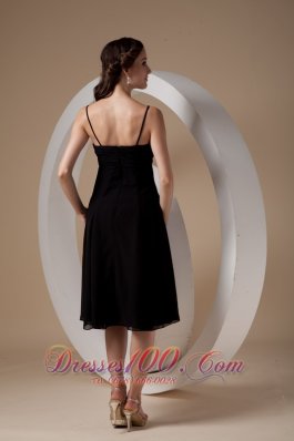 Spaghetti Straps Black Chiffon Cocktail Dama Dress