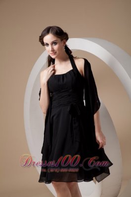 Halter Chiffon Black Knee-length Dama Bridesmaid Dresses