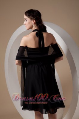 Halter Chiffon Black Knee-length Dama Bridesmaid Dresses