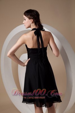 Halter Chiffon Black Knee-length Dama Bridesmaid Dresses