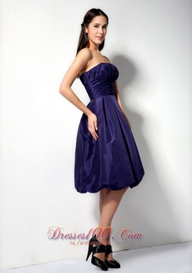 Strapless Purple Taffeta Knee-length Bridesmaid Dress