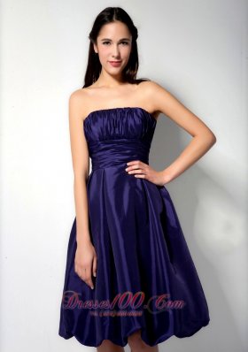 Strapless Purple Taffeta Knee-length Bridesmaid Dress