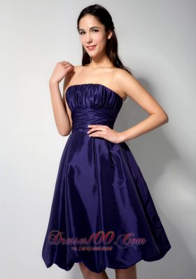 Strapless Purple Taffeta Knee-length Bridesmaid Dress