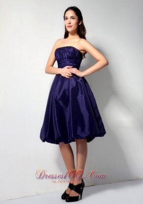 Strapless Purple Taffeta Knee-length Bridesmaid Dress