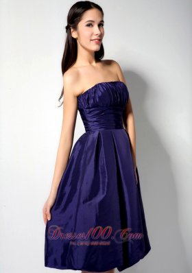 Strapless Purple Taffeta Knee-length Bridesmaid Dress