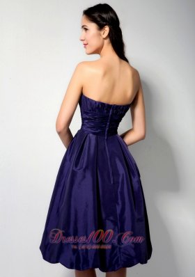 Strapless Purple Taffeta Knee-length Bridesmaid Dress