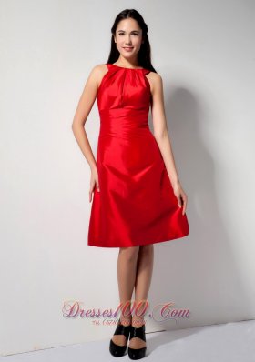 Bateau Red Knee-length Taffeta Bridesmaid Dama Dresses