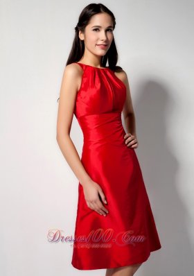 Bateau Red Knee-length Taffeta Bridesmaid Dama Dresses