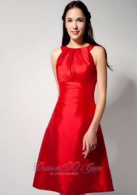 Bateau Red Knee-length Taffeta Bridesmaid Dama Dresses