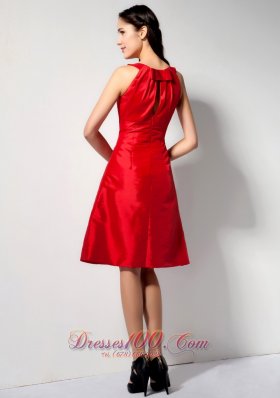 Bateau Red Knee-length Taffeta Bridesmaid Dama Dresses