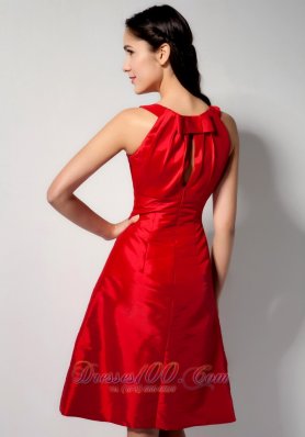 Bateau Red Knee-length Taffeta Bridesmaid Dama Dresses