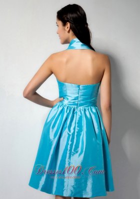 Aqua Blue Halter Taffeta Knee-length Dama Dresses