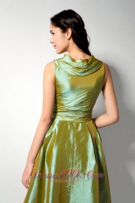 Olive Green Tea-length V-neck Taffeta Bridesmaid Dress