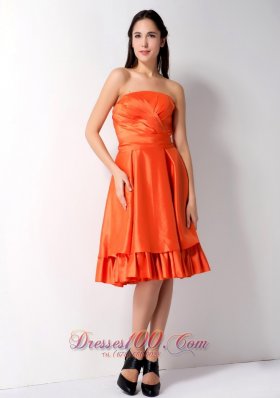 Layered Orange Red Knee-length Taffeta Dama Dress