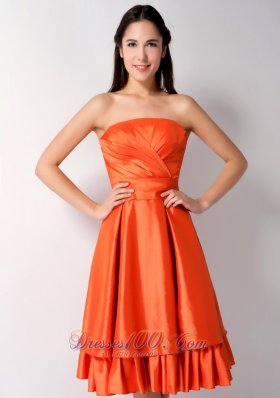 Layered Orange Red Knee-length Taffeta Dama Dress